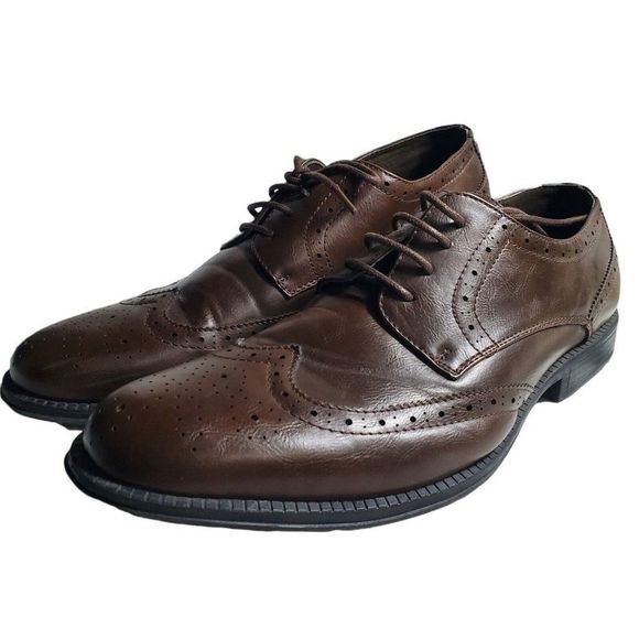 MENS WING TIP OXFORDS 11 ALPINE SWISS ZURICH  BROGUE MEDALLION DRESS SHOES - Picture 1 of 12